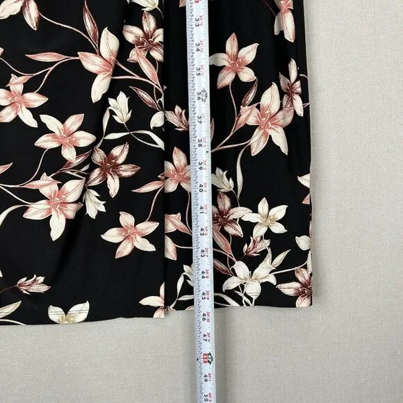 Lauren Ralph Lauren Womens Dress 8 Black Floral Midi Jersey Knot Mock Wrap Work - Picture 4 of 15